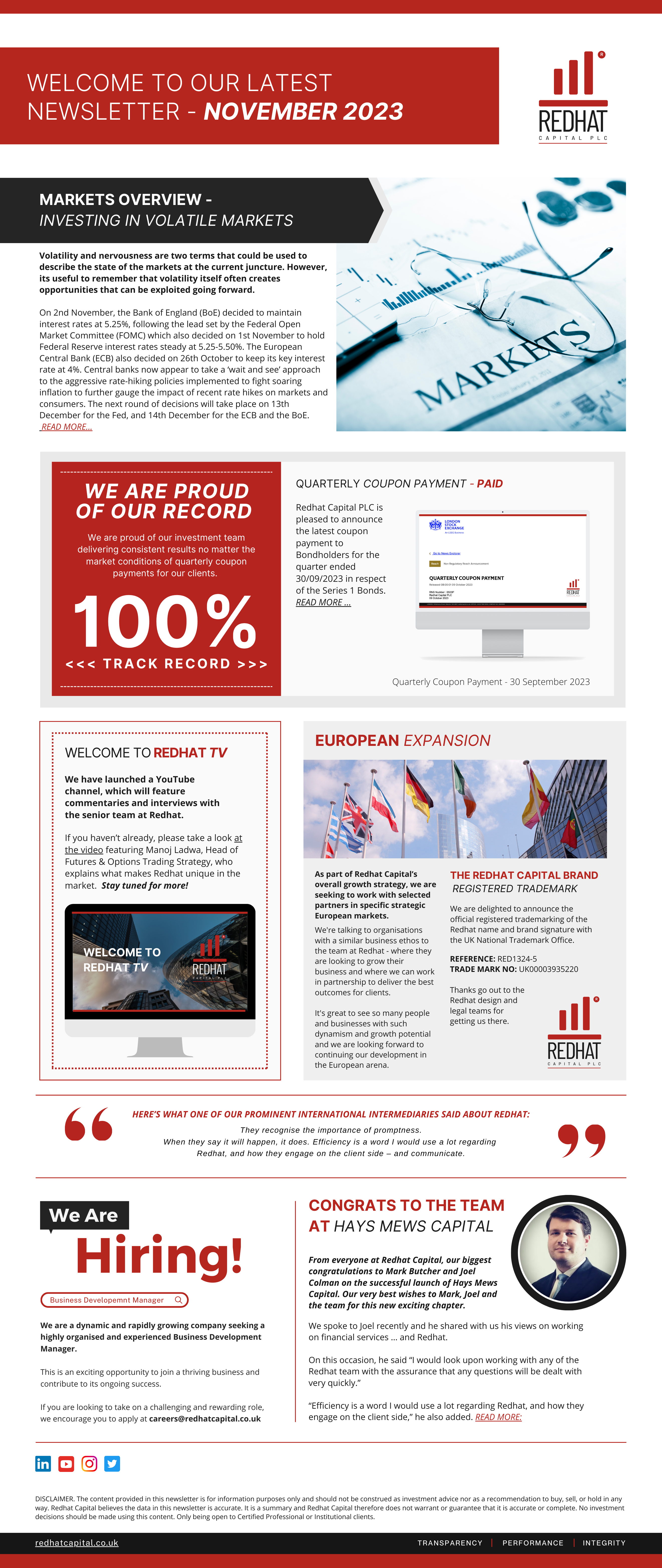 Redhat Capital - November 2023 Newsletter is here!